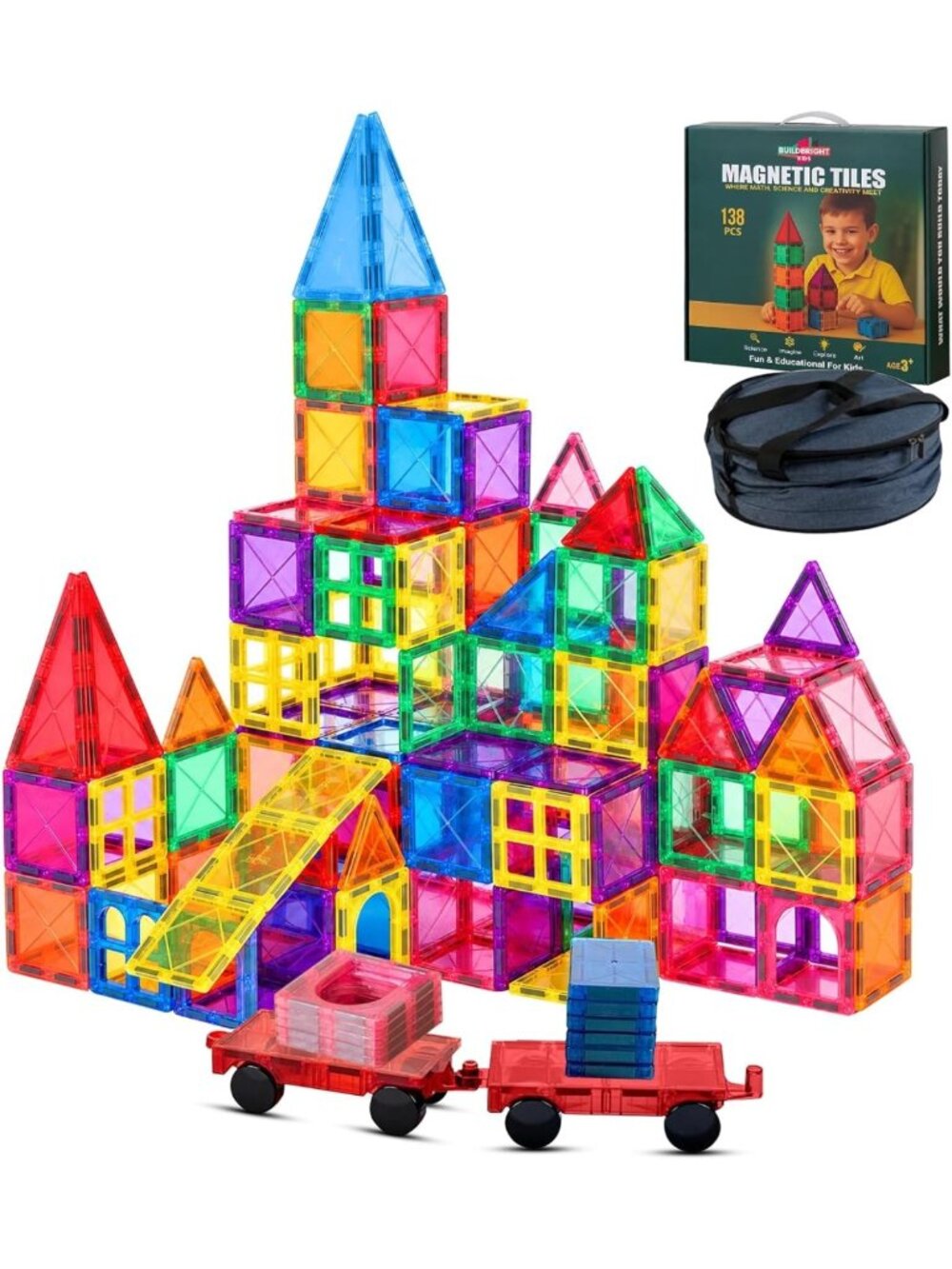 Magnetic Building Tiles Set, 138-Piece Creative Play for Kids Ages 4-8